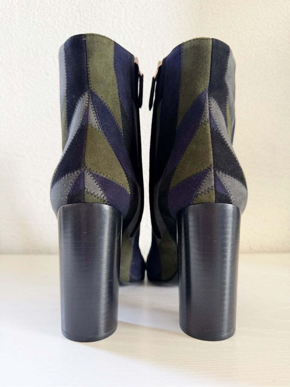 Prada Patchwork Suede Jewel Tone Ankle Boots Size EU 36.5 Blue Green Gray Black - Picture 7 of 11